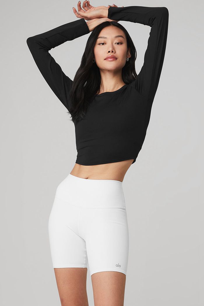 Long Sleeve Alo Yoga Alosoft Crop Finesse Mujer Negros | 340627BMS