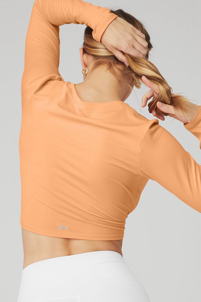 Long Sleeve Alo Yoga Alosoft Crop Finesse Mujer Naranjas | 392810EKO