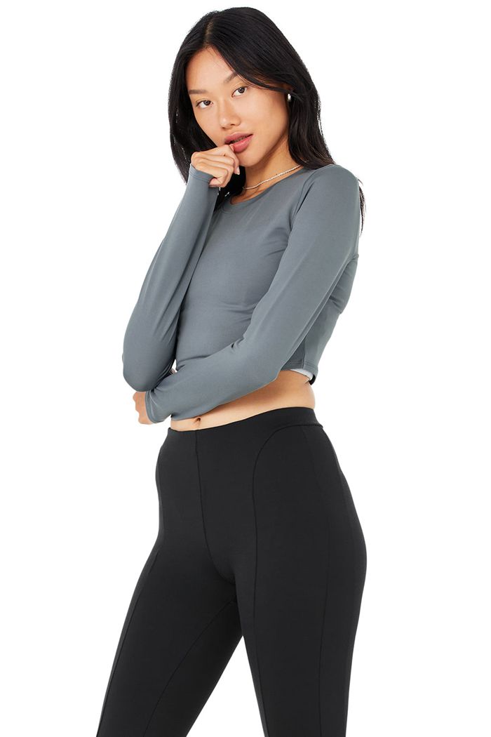 Long Sleeve Alo Yoga Alosoft Crop Finesse Mujer Grises | 961724FUW