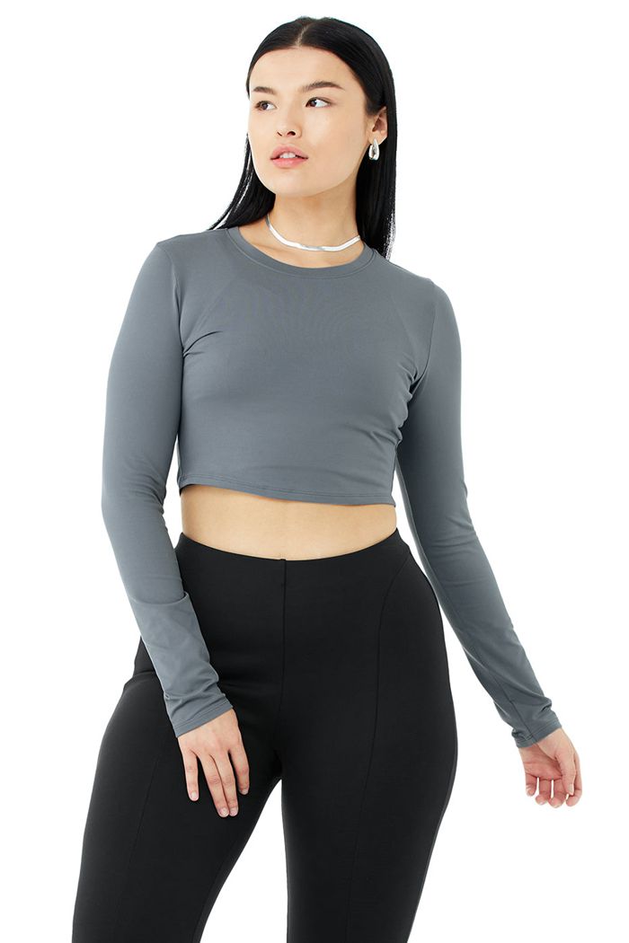 Long Sleeve Alo Yoga Alosoft Crop Finesse Mujer Grises | 961724FUW