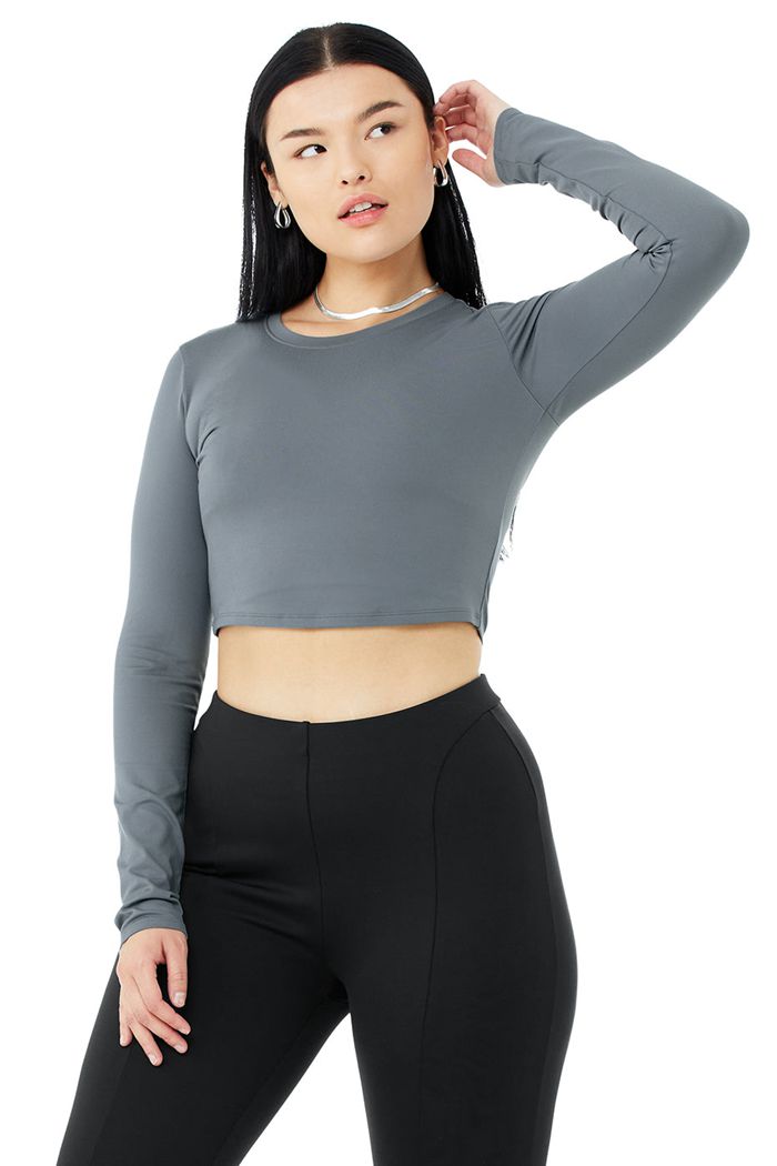 Long Sleeve Alo Yoga Alosoft Crop Finesse Mujer Grises | 961724FUW