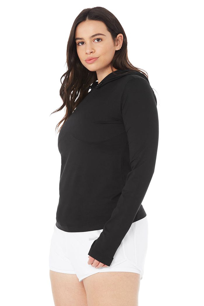 Long Sleeve Alo Yoga Alosoft Encapuchado Runner Mujer Negros | 523914LPC