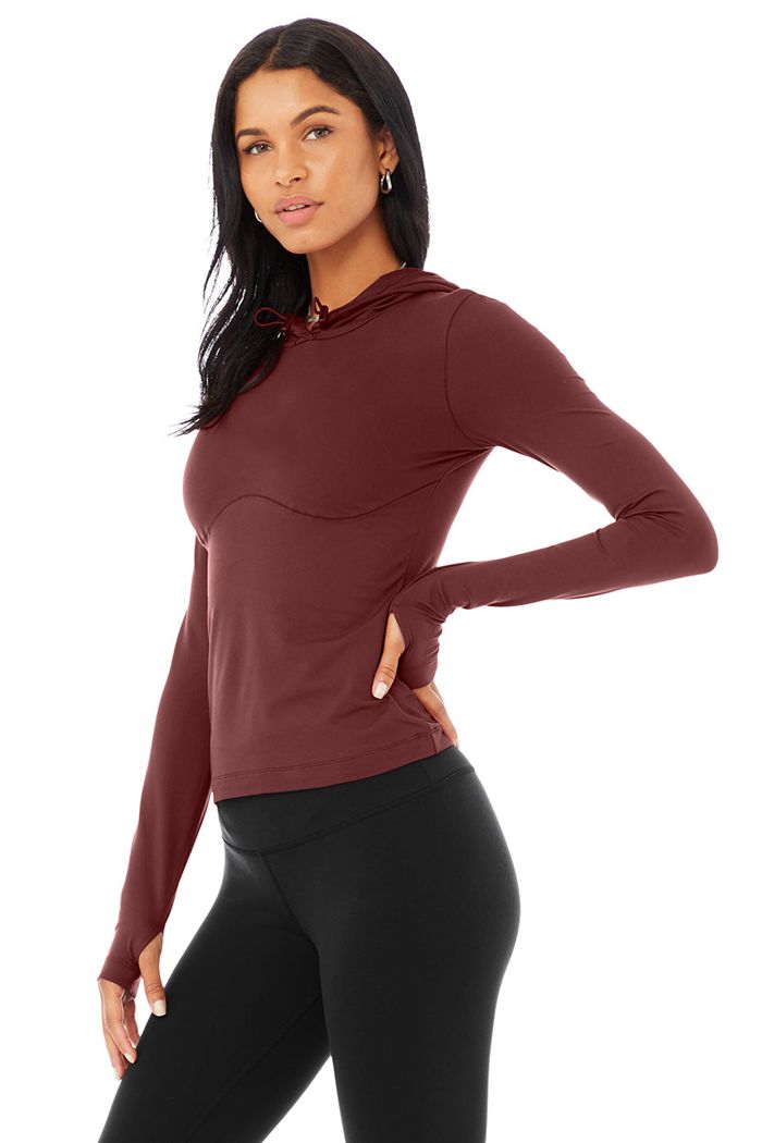 Long Sleeve Alo Yoga Alosoft Encapuchado Runner Mujer Rojos | 597841MWR