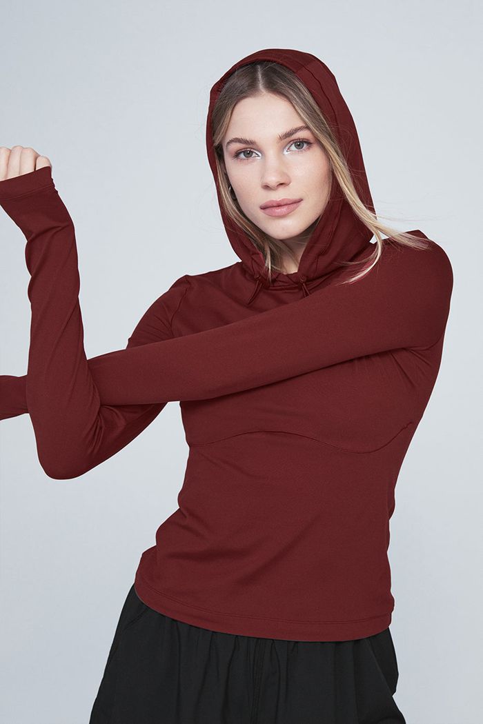 Long Sleeve Alo Yoga Alosoft Encapuchado Runner Mujer Rojos | 597841MWR