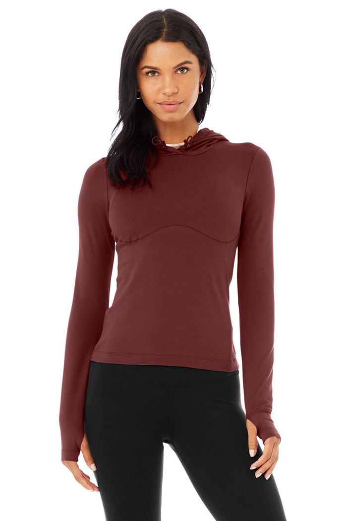 Long Sleeve Alo Yoga Alosoft Encapuchado Runner Mujer Rojos | 597841MWR