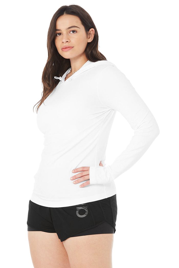 Long Sleeve Alo Yoga Alosoft Encapuchado Runner Mujer Blancos | 612093BES