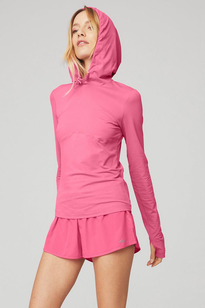 Long Sleeve Alo Yoga Alosoft Encapuchado Runner Mujer Rosas Fucsia | 697130FLW