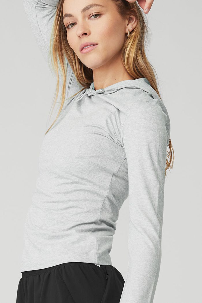 Long Sleeve Alo Yoga Alosoft Encapuchado Runner Mujer Grises | 720389PAJ