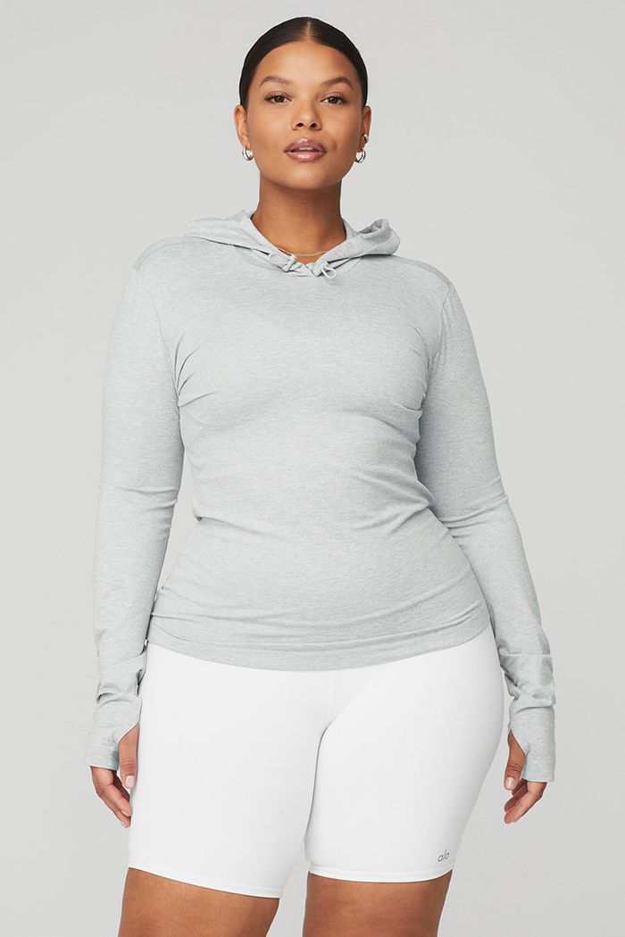 Long Sleeve Alo Yoga Alosoft Encapuchado Runner Mujer Grises | 720389PAJ