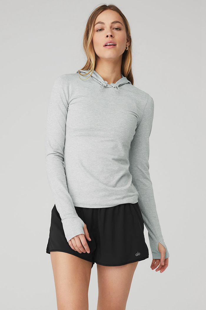 Long Sleeve Alo Yoga Alosoft Encapuchado Runner Mujer Grises | 720389PAJ