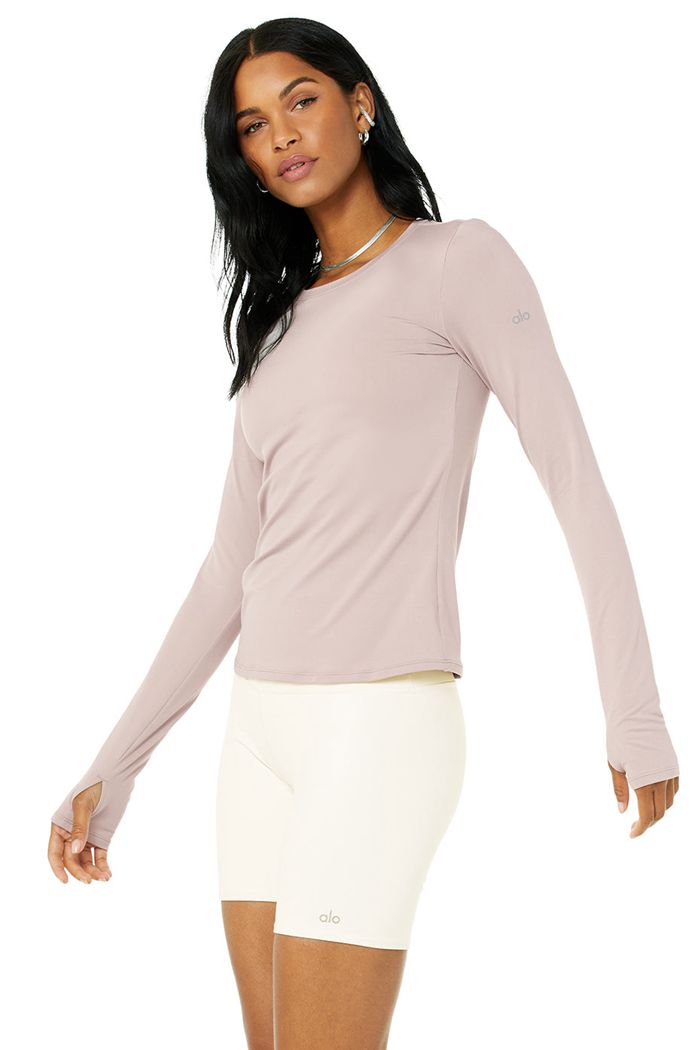 Long Sleeve Alo Yoga Alosoft Finesse Mujer Rosas | 142075ZGT