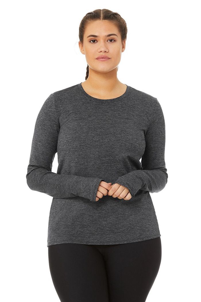 Long Sleeve Alo Yoga Alosoft Finesse Mujer Grises Oscuro | 570326TWL