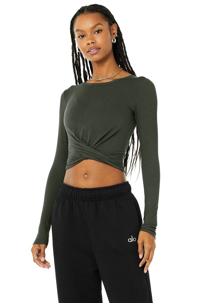 Long Sleeve Alo Yoga Cover Mujer Verdes Oscuro | 296301ZFV