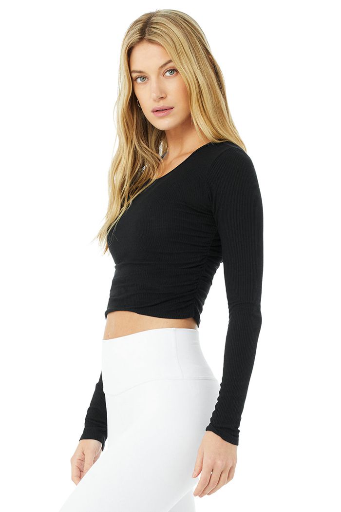 Long Sleeve Alo Yoga Gather Mujer Negros | 612739XSG