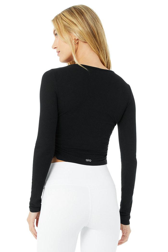 Long Sleeve Alo Yoga Gather Mujer Negros | 612739XSG