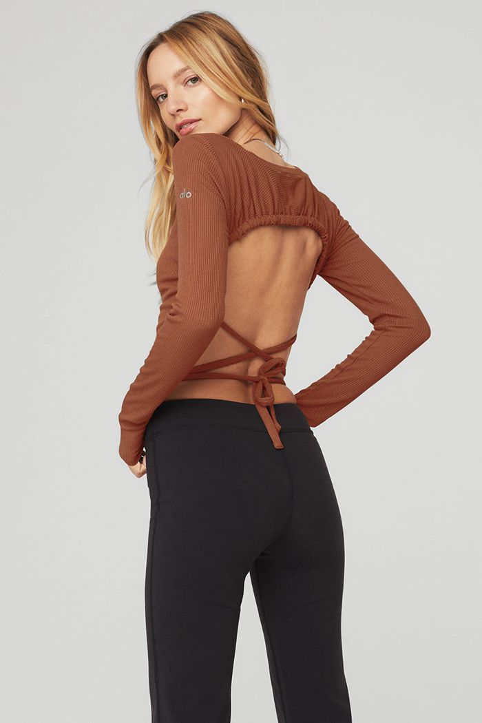 Long Sleeve Alo Yoga Ribbed Manifest Mujer Rojos | 720485DUX