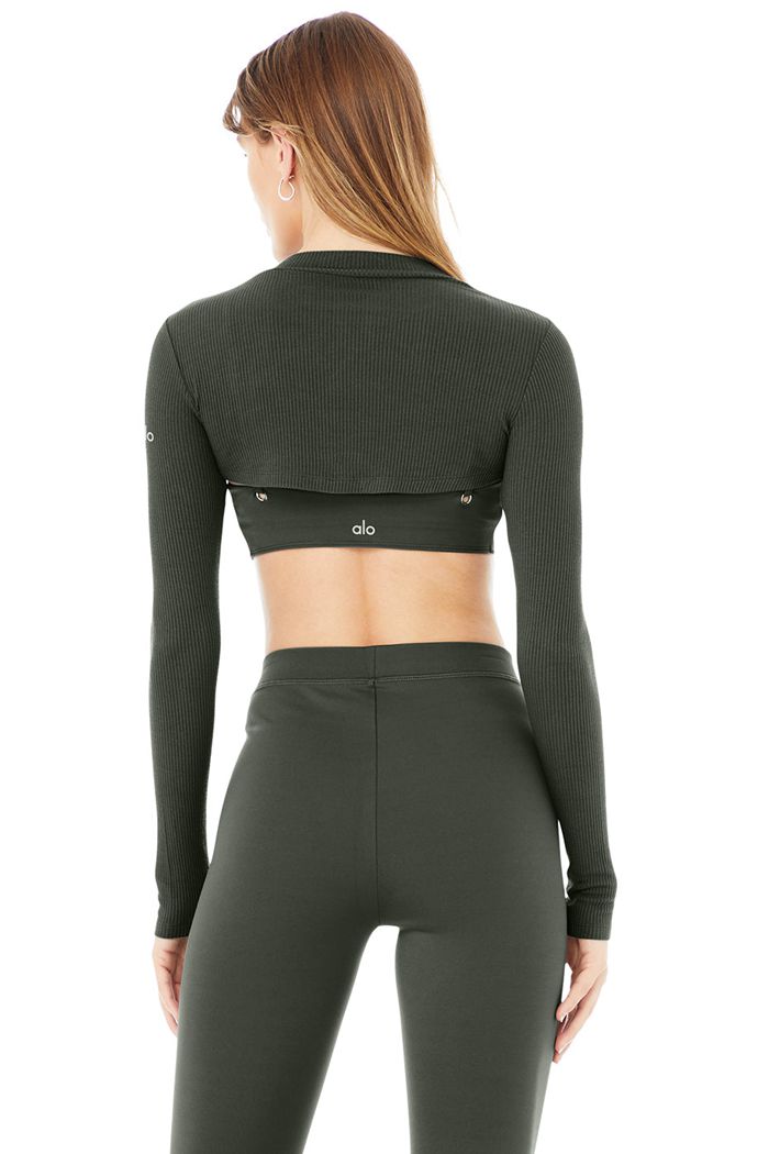 Long Sleeve Alo Yoga Thrill Seeker Mujer Verdes Oscuro | 539217KGL