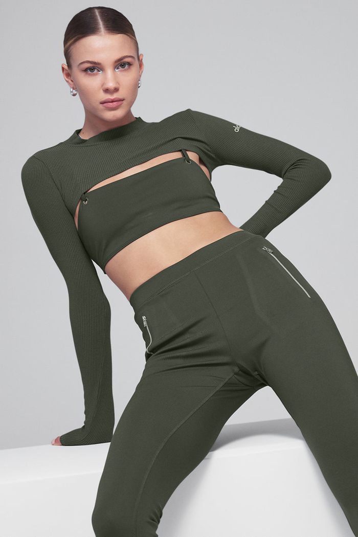 Long Sleeve Alo Yoga Thrill Seeker Mujer Verdes Oscuro | 539217KGL