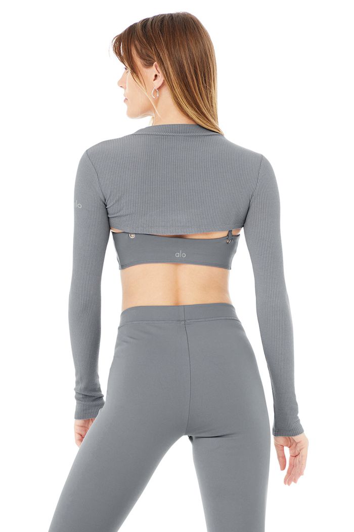 Long Sleeve Alo Yoga Thrill Seeker Mujer Grises | 705683ZSN