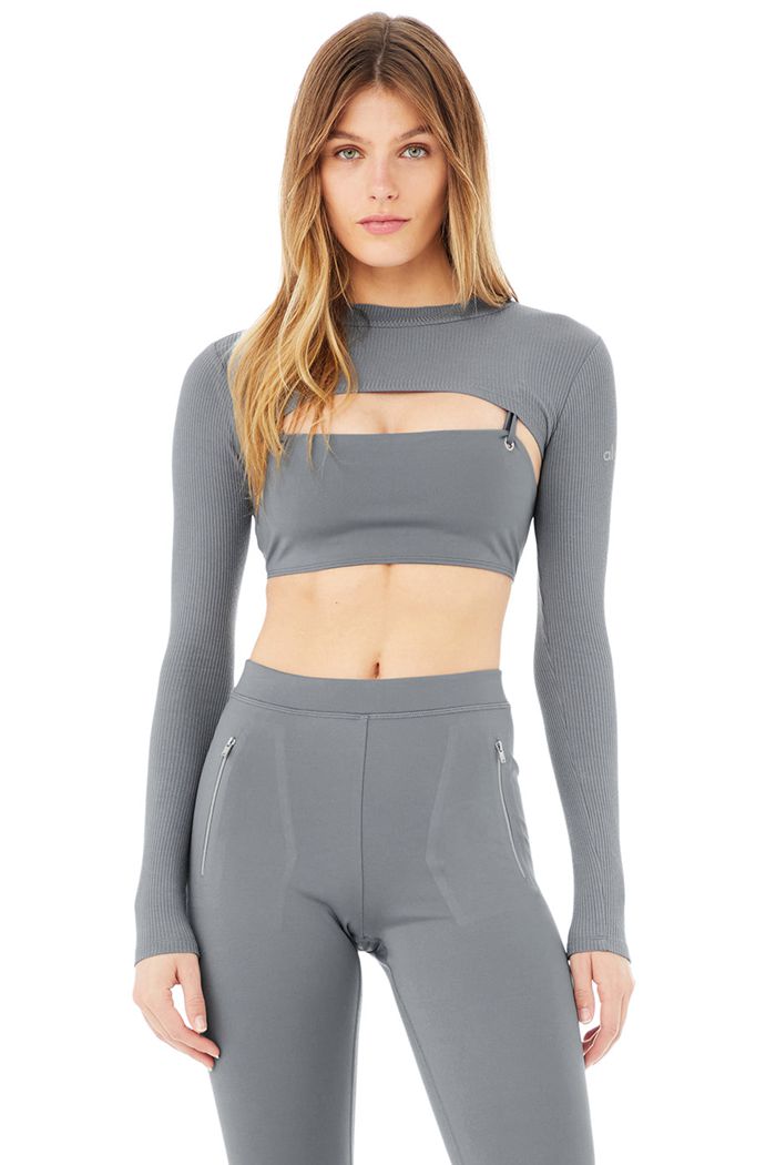 Long Sleeve Alo Yoga Thrill Seeker Mujer Grises | 705683ZSN