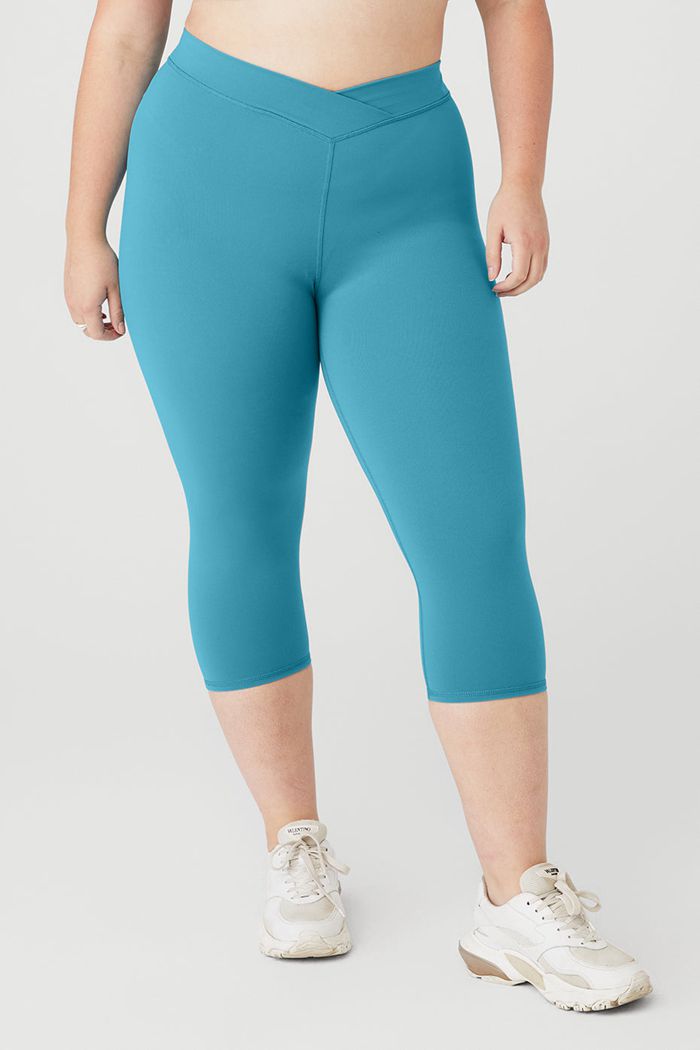 Pantalones Alo Yoga Airbrush V-Cut Define Capri Mujer Azules | 230681XVQ