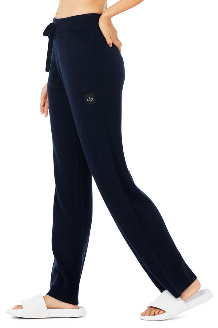 Pantalones Alo Yoga Cashmere High-Cintura Jet Set Anchos Leg Mujer Azul Marino | 869412NZF