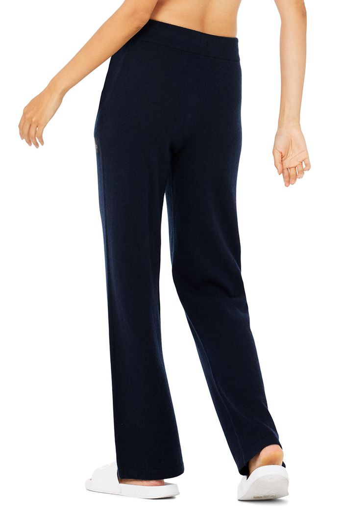 Pantalones Alo Yoga Cashmere High-Cintura Jet Set Anchos Leg Mujer Azul Marino | 869412NZF