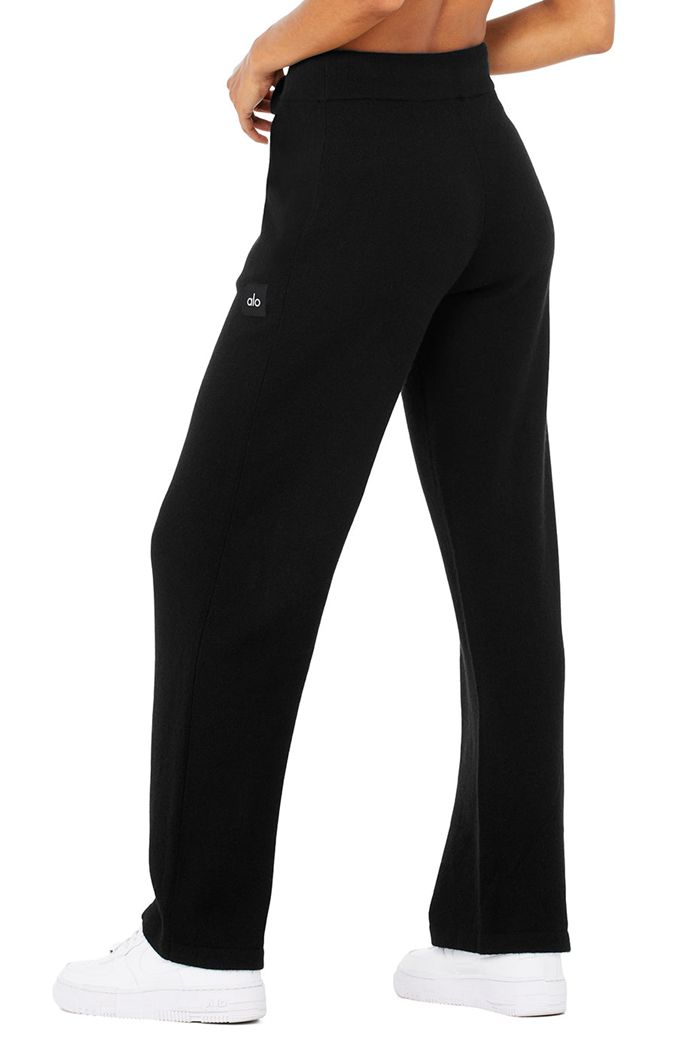 Pantalones Alo Yoga Cashmere High-Cintura Jet Set Anchos Leg Mujer Negros | 906548ZQB