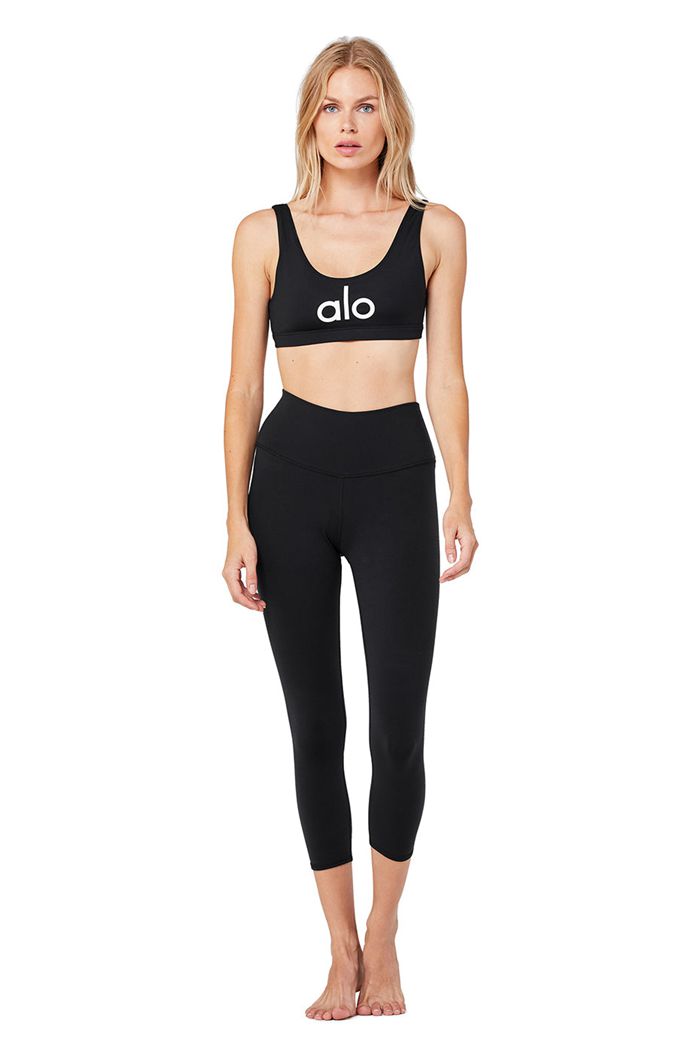 Pantalones Alo Yoga High-Cintura Airbrush Capri Mujer Negros | 610582UDL