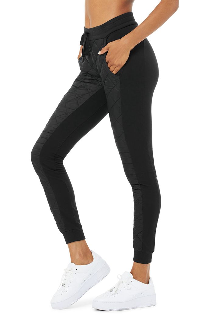 Pantalones Alo Yoga High-Cintura Moto Puffer Mujer Negros | 549318MRG