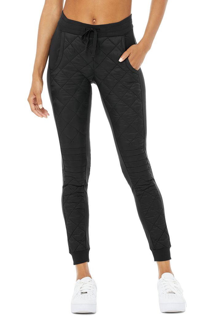 Pantalones Alo Yoga High-Cintura Moto Puffer Mujer Negros | 549318MRG