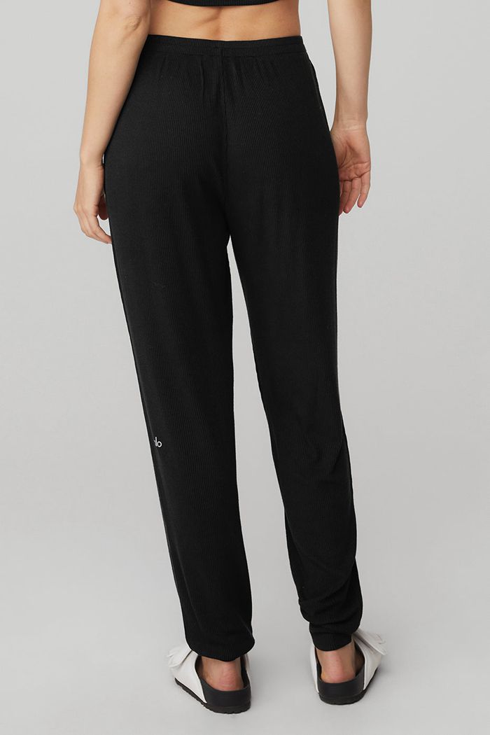 Pantalones Alo Yoga High-Cintura Ribbed Whisper Mujer Negros | 392450UIX