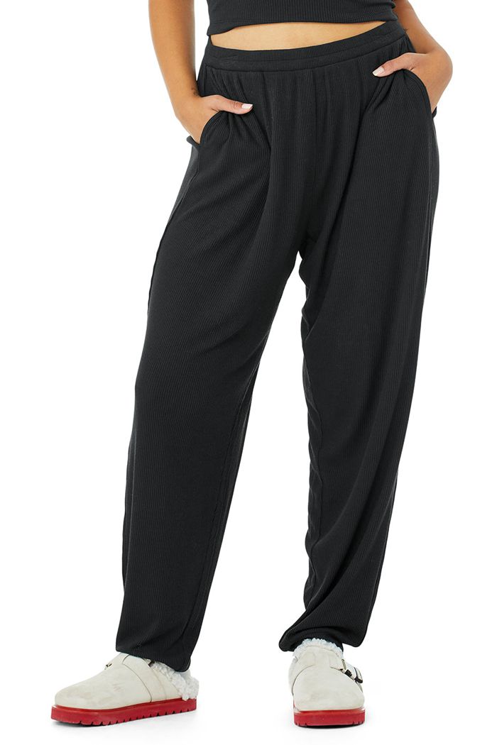 Pantalones Alo Yoga High-Cintura Ribbed Whisper Mujer Negros | 392450UIX