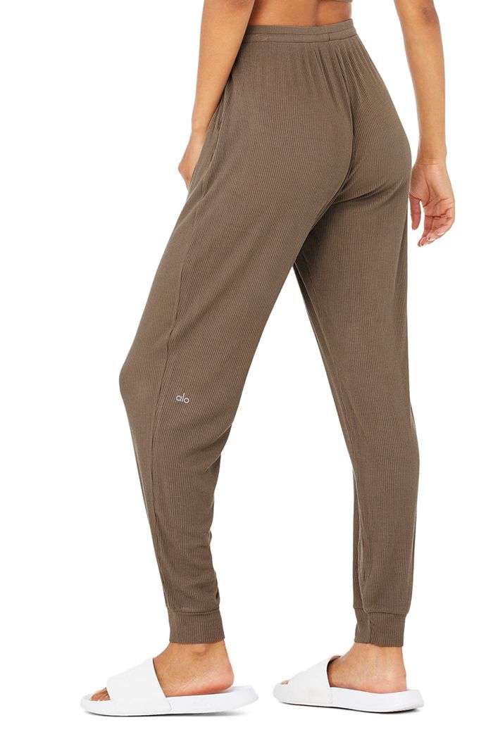 Pantalones Alo Yoga High-Cintura Ribbed Whisper Mujer Marrom | 610835UMR