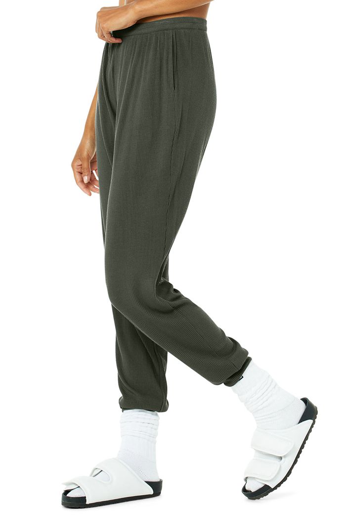 Pantalones Alo Yoga High-Cintura Ribbed Whisper Mujer Verdes Oscuro | 750941RMS