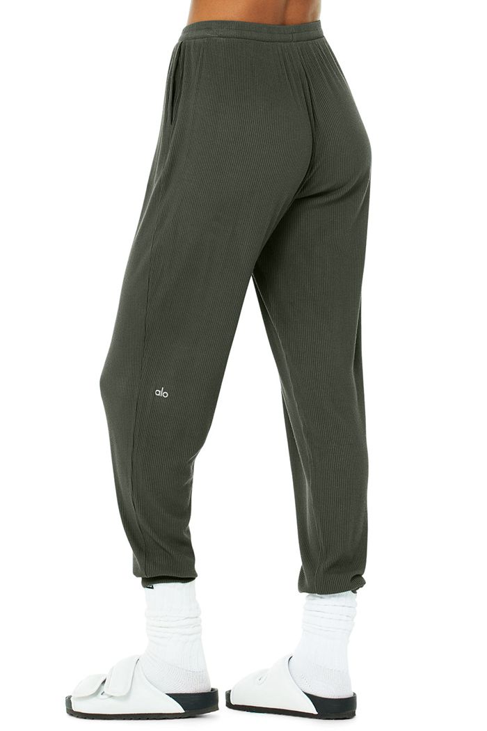 Pantalones Alo Yoga High-Cintura Ribbed Whisper Mujer Verdes Oscuro | 750941RMS