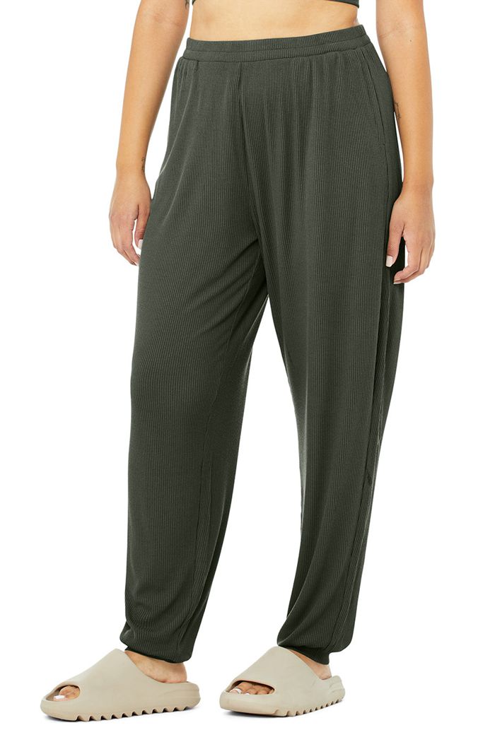 Pantalones Alo Yoga High-Cintura Ribbed Whisper Mujer Verdes Oscuro | 750941RMS