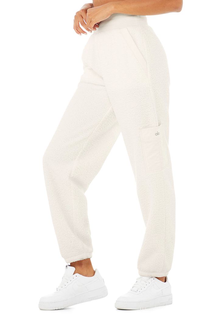 Pantalones Alo Yoga Micro Sherpa High-Cintura Solstice Sweat Mujer Blancos | 532970EYC