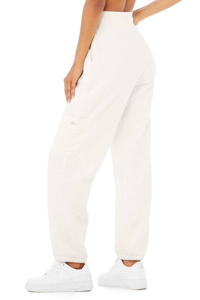 Pantalones Alo Yoga Micro Sherpa High-Cintura Solstice Sweat Mujer Blancos | 532970EYC