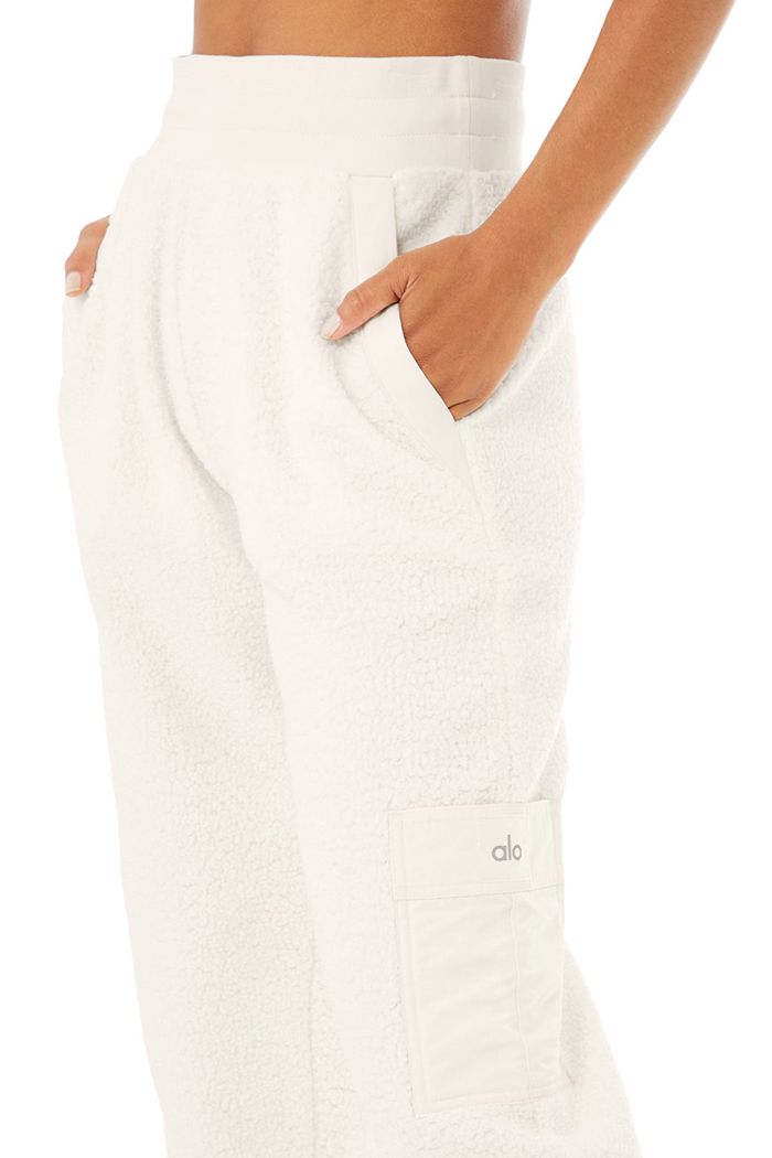 Pantalones Alo Yoga Micro Sherpa High-Cintura Solstice Sweat Mujer Blancos | 532970EYC