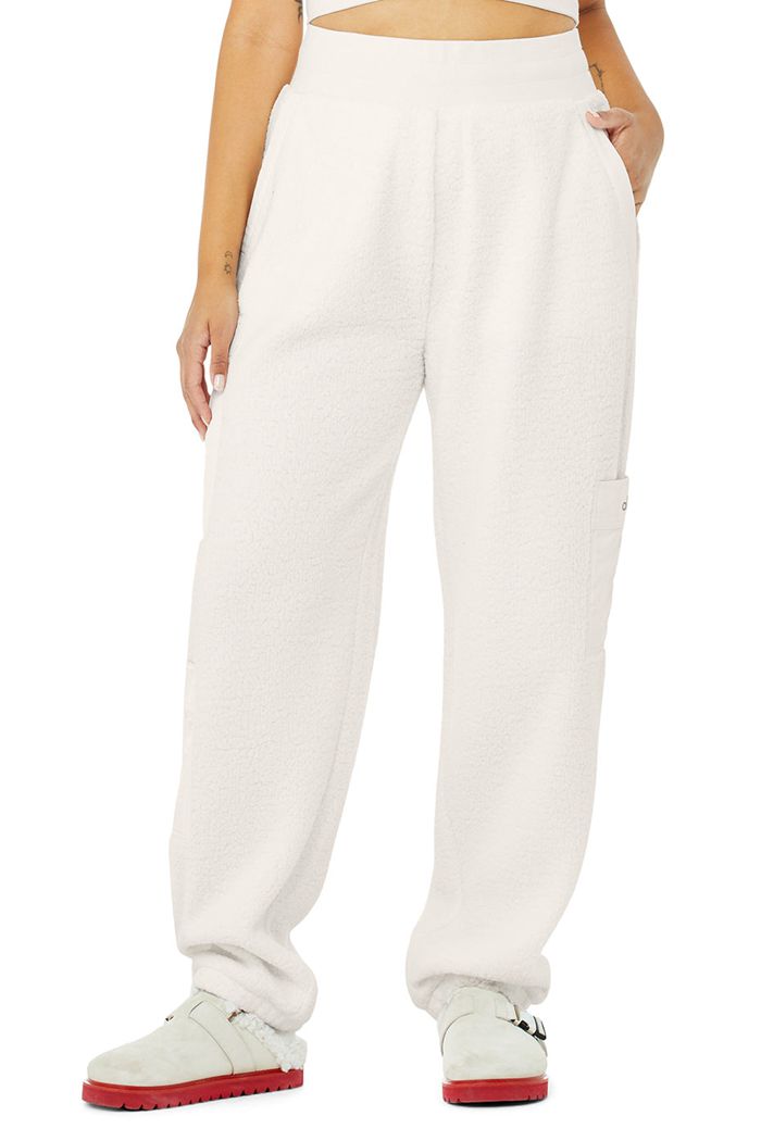 Pantalones Alo Yoga Micro Sherpa High-Cintura Solstice Sweat Mujer Blancos | 532970EYC