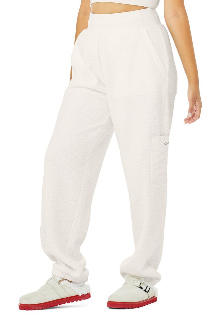 Pantalones Alo Yoga Micro Sherpa High-Cintura Solstice Sweat Mujer Blancos | 532970EYC