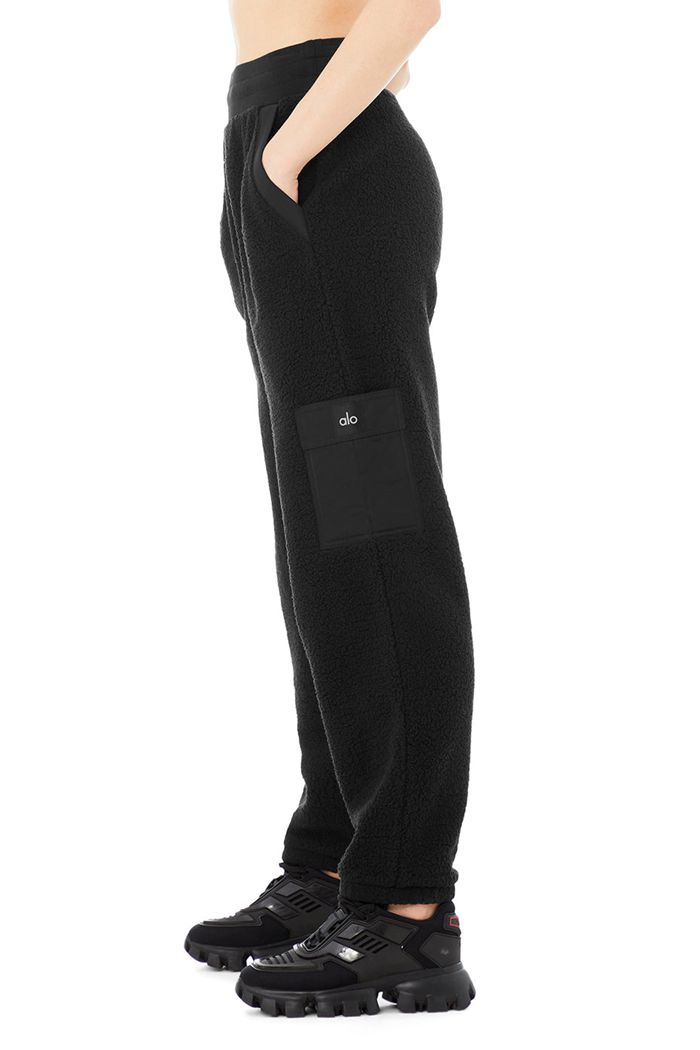 Pantalones Alo Yoga Micro Sherpa High-Cintura Solstice Sweat Mujer Negros | 541709DWZ