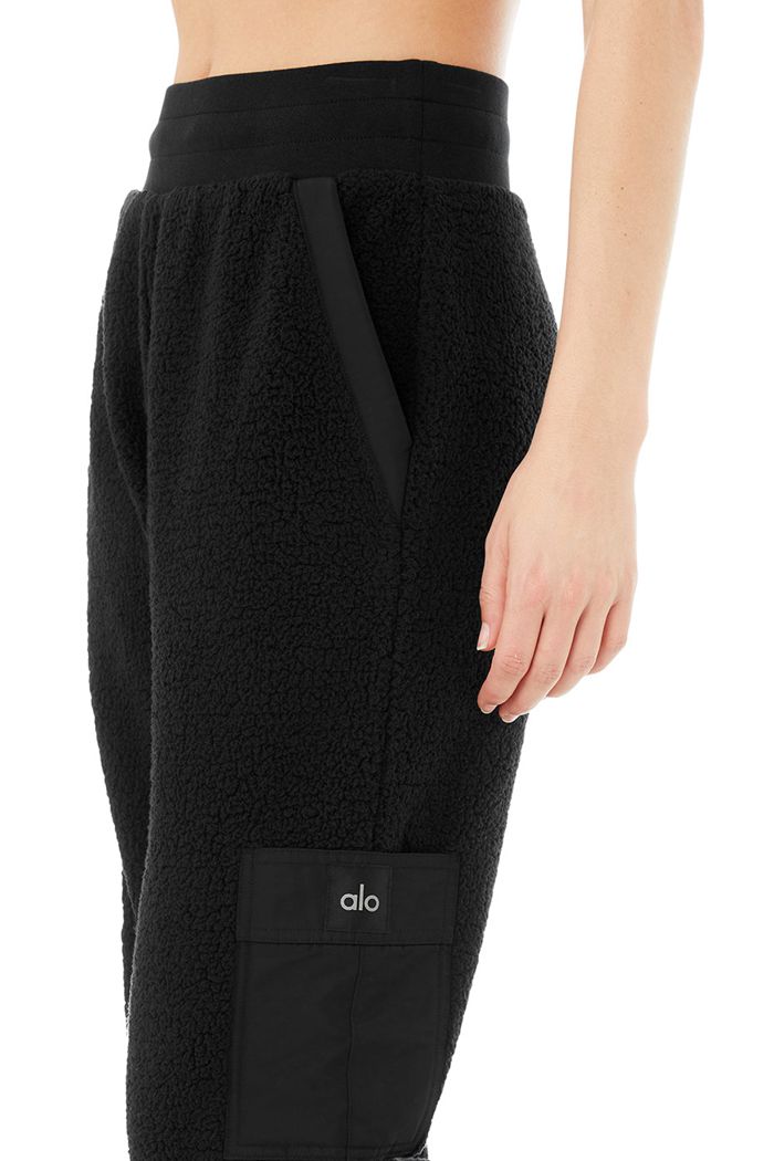 Pantalones Alo Yoga Micro Sherpa High-Cintura Solstice Sweat Mujer Negros | 541709DWZ