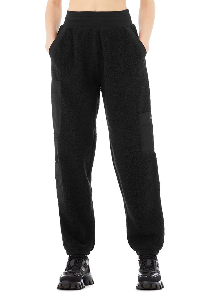 Pantalones Alo Yoga Micro Sherpa High-Cintura Solstice Sweat Mujer Negros | 541709DWZ