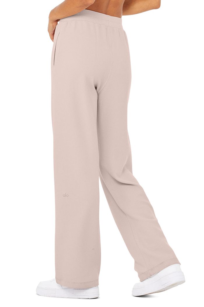 Pantalones Alo Yoga Micro Waffle High-Cintura Pleasant Anchos Leg Mujer Rosas | 018937HRJ