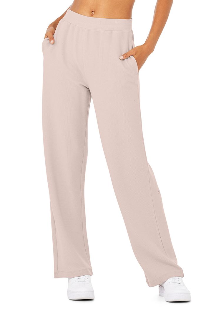 Pantalones Alo Yoga Micro Waffle High-Cintura Pleasant Anchos Leg Mujer Rosas | 018937HRJ