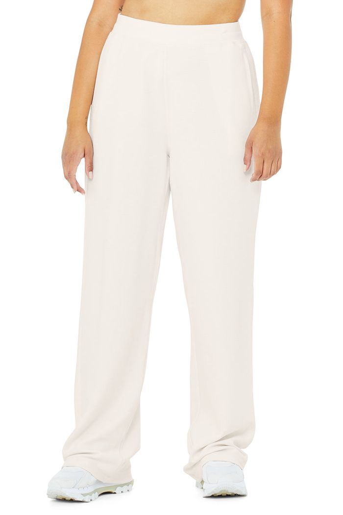 Pantalones Alo Yoga Micro Waffle High-Cintura Pleasant Anchos Leg Mujer Blancos | 129853CMS