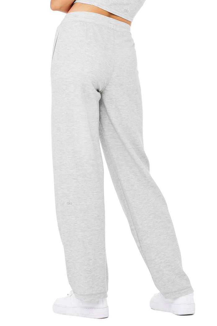 Pantalones Alo Yoga Micro Waffle High-Cintura Pleasant Anchos Leg Mujer Grises | 149532LYA