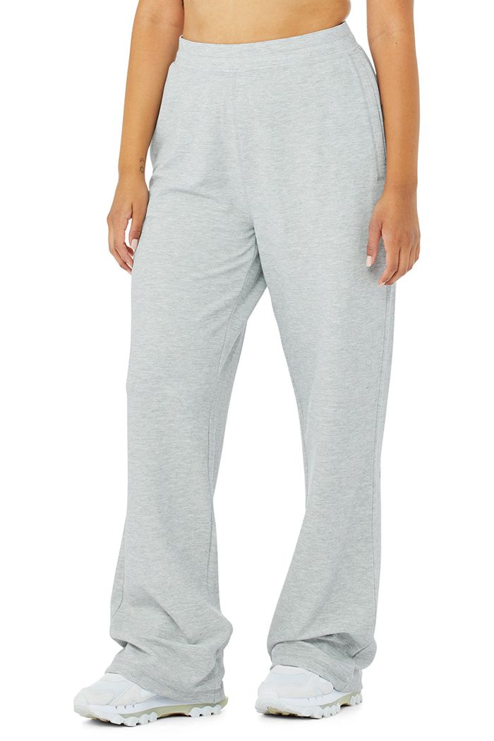 Pantalones Alo Yoga Micro Waffle High-Cintura Pleasant Anchos Leg Mujer Grises | 149532LYA